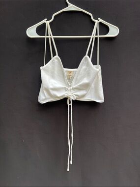 J.O.A. White Drawstring Cropped Spaghetti Strap Camisole